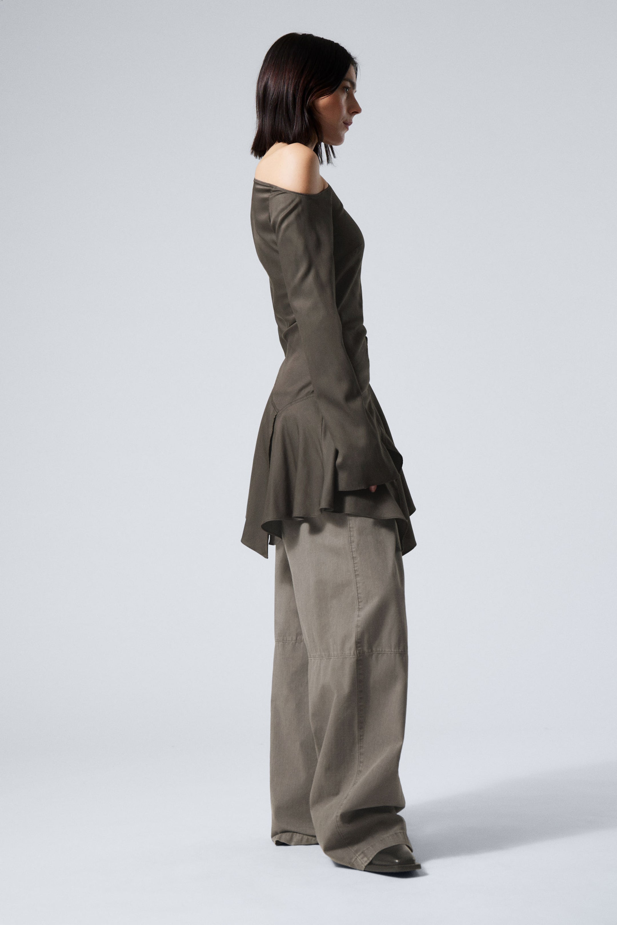 Dark Grey - Long-Sleeved Asymmetric Mini Dress - 2