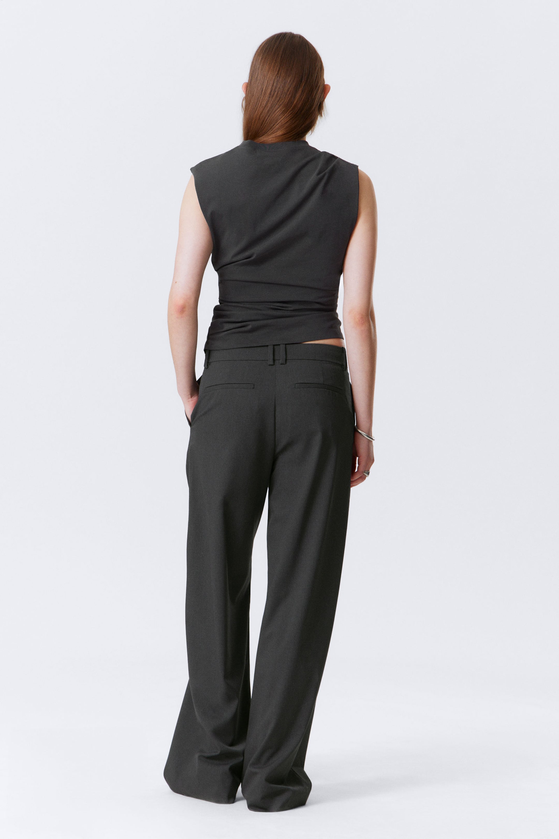 Dark Grey Melange - Low-Waisted Loose Fit Suit Trousers - 3