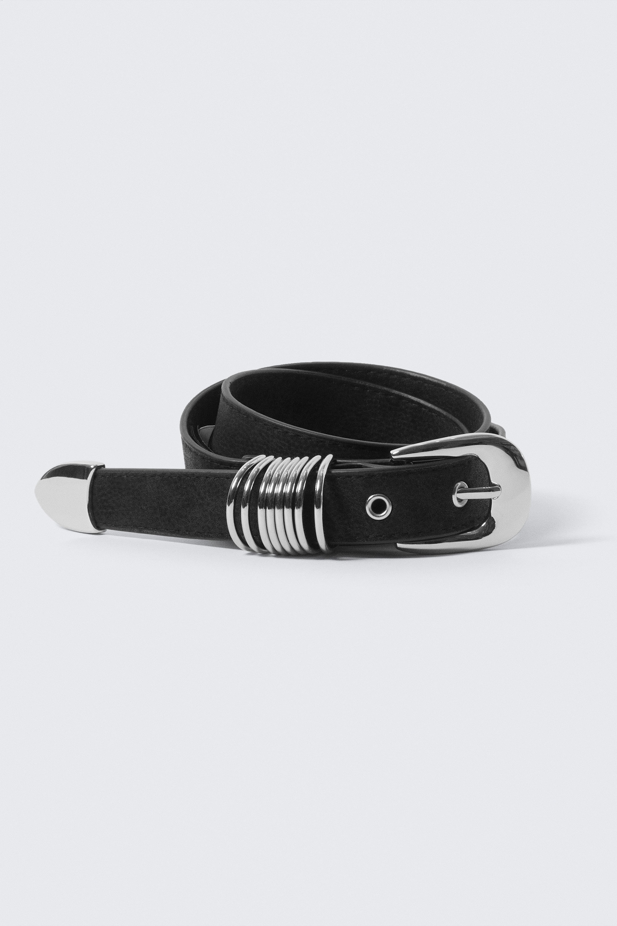 Black - Multi D-Ring Faux Leather Belt - 2