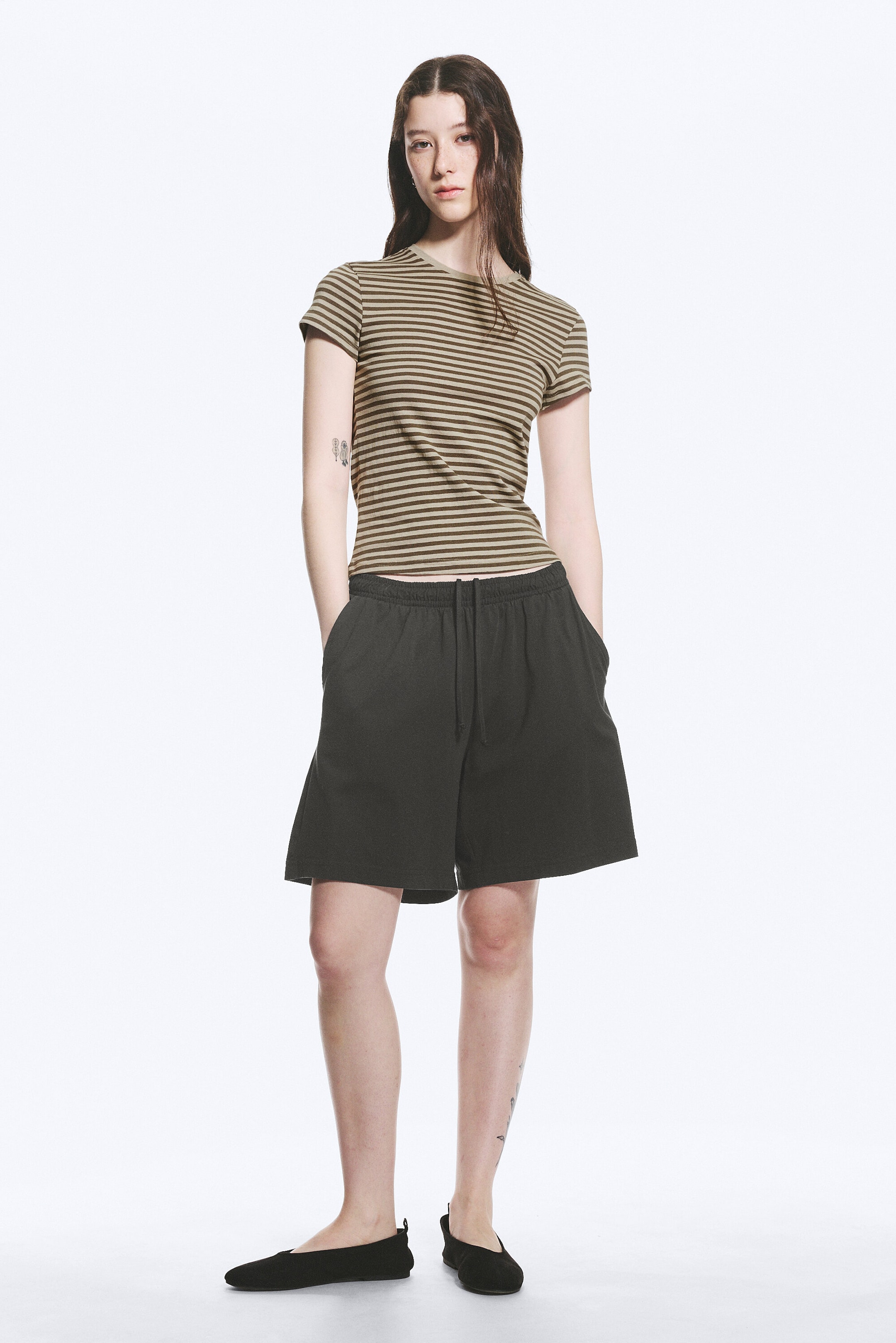 Dark & Light Mole Stripes - Slim Short-Sleeved Cotton T-shirt - 1