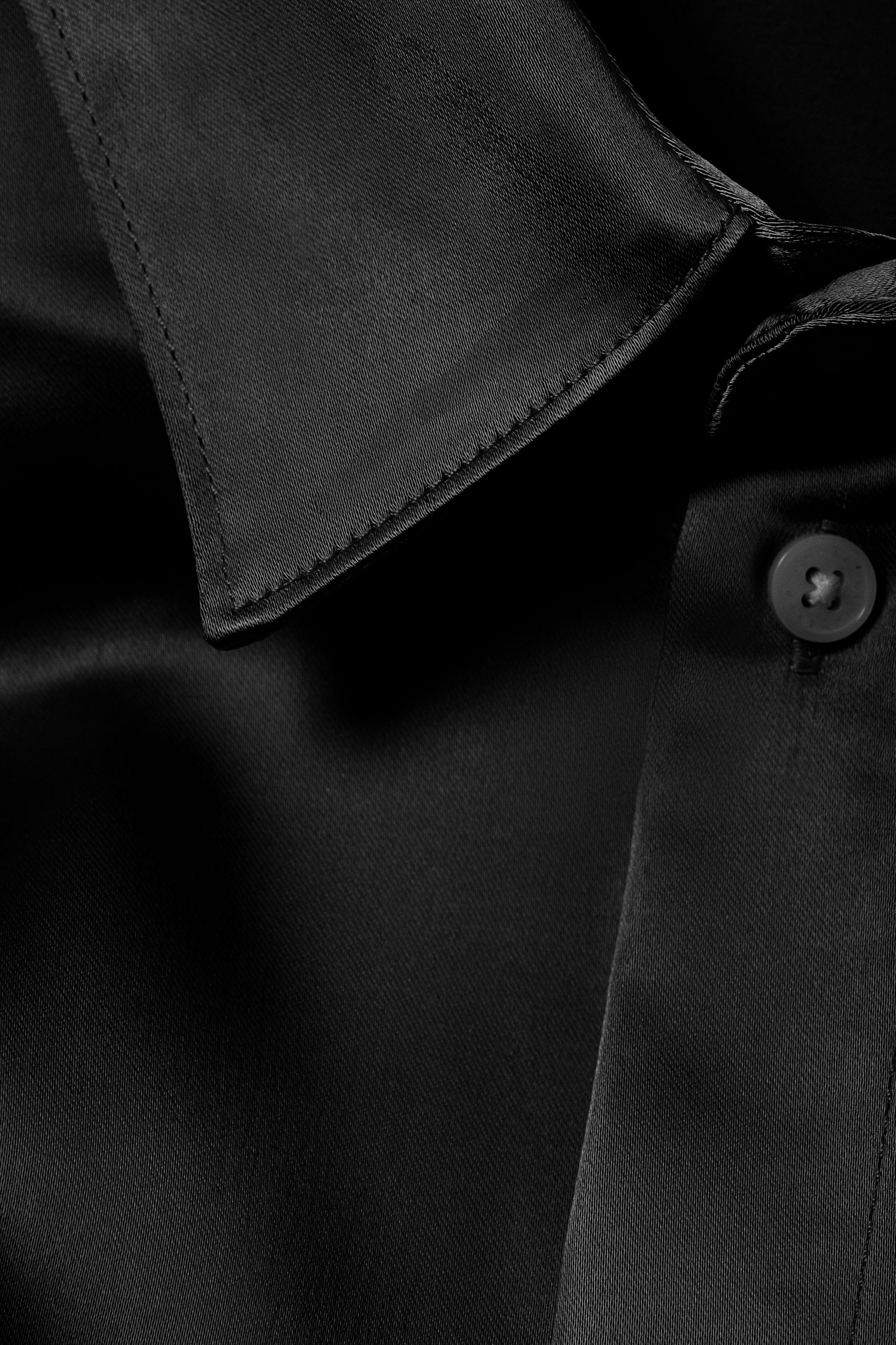 Black - Shiny Short Sleeve Satin Shirt - 1