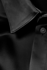 Black - Shiny Short Sleeve Satin Shirt - 1