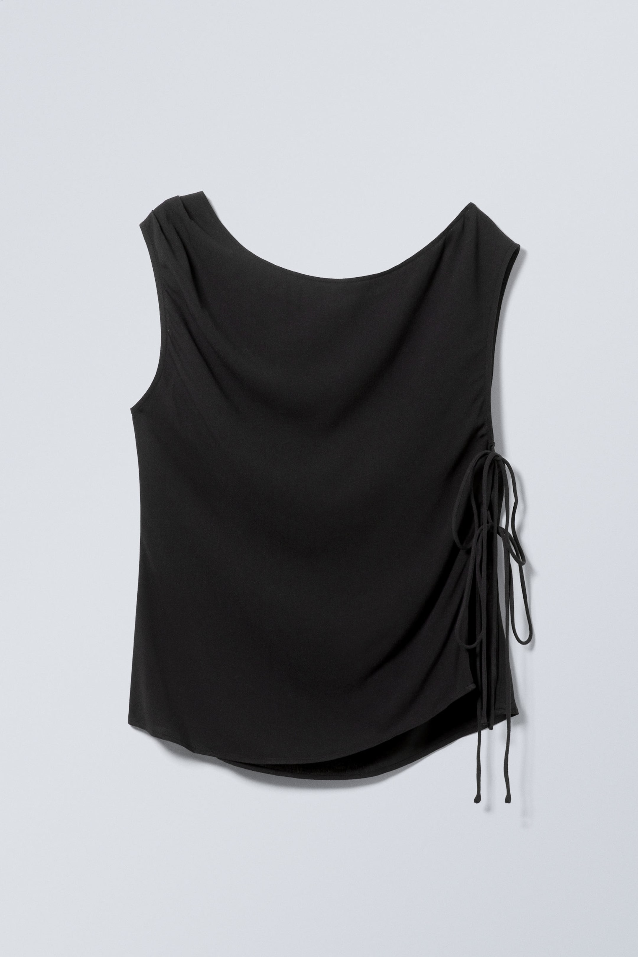 Black - Off-shoulder Strappy Drape Top - 1