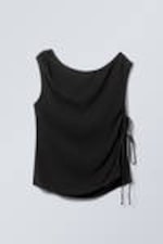 Schwarz - Drapiertes Off-Shoulder-Top mit Bändern - 0