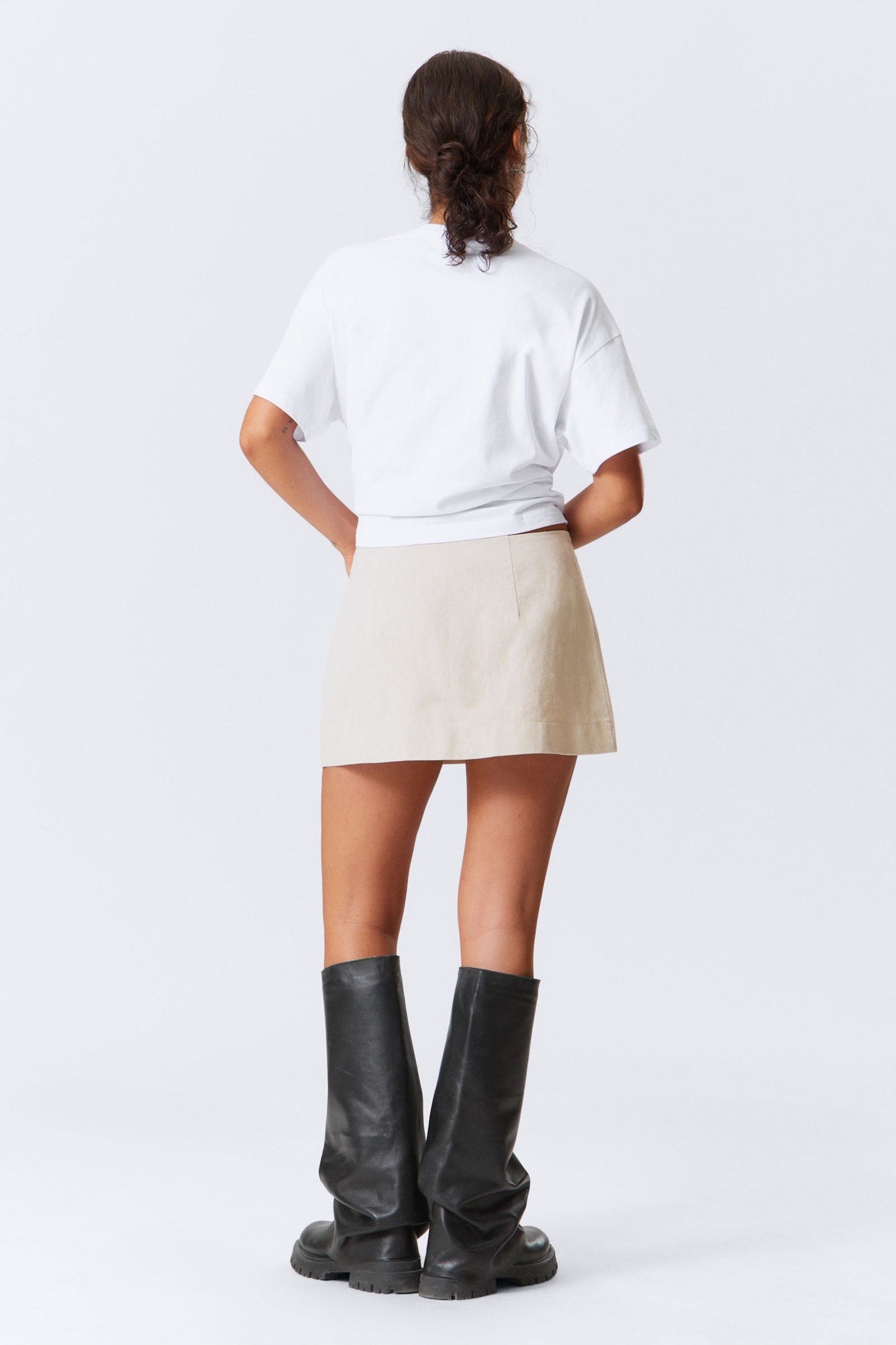 Ecru - Mini Linen Blend Skirt - 3