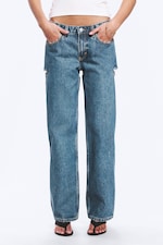 Medium Blue - Imoo Cut Low Rise Loose Wide Leg Jeans - 2