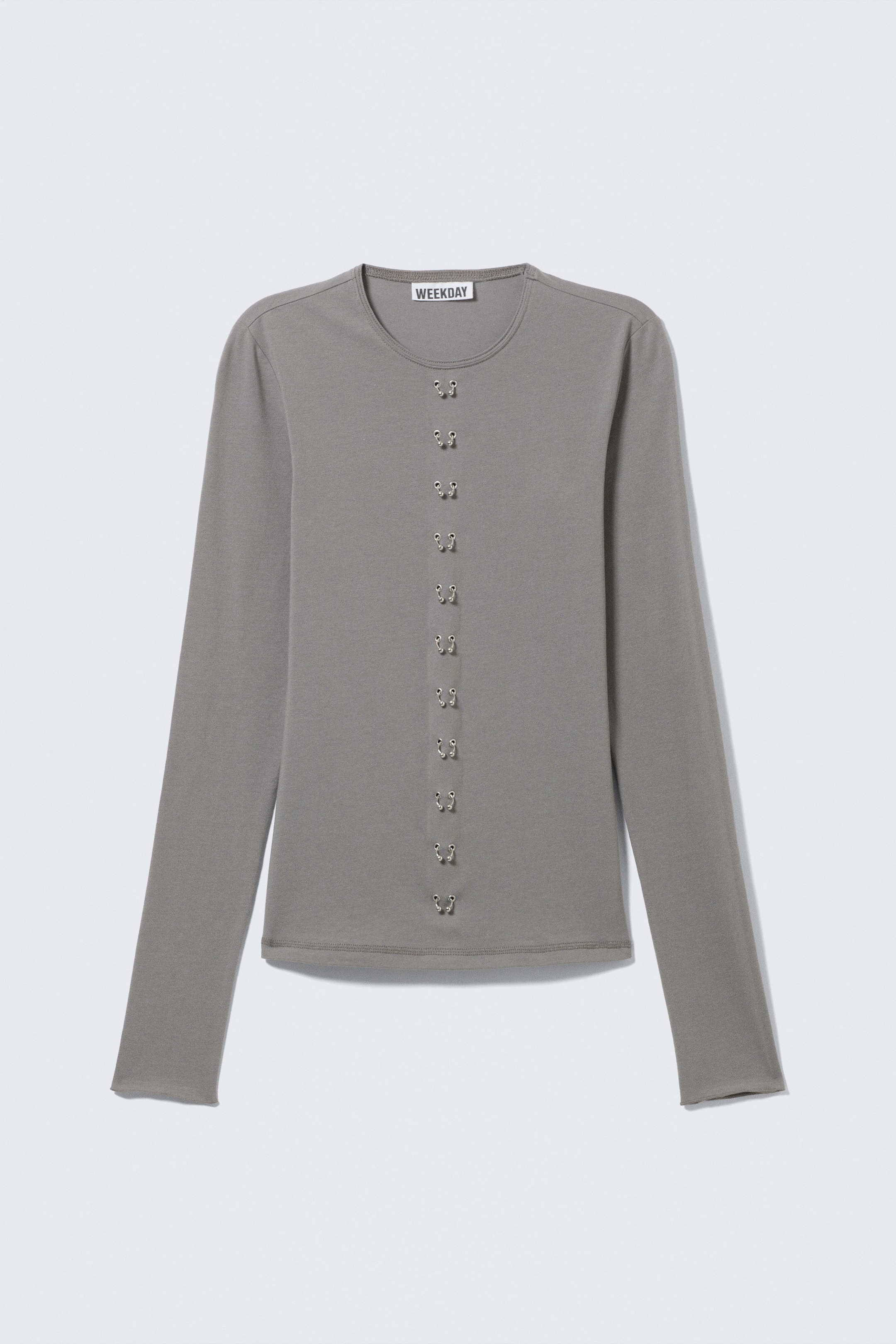 Grey - Pierced Long-Sleeved Top - 3