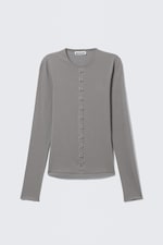 Grey - Pierced Long-Sleeved Top - 3