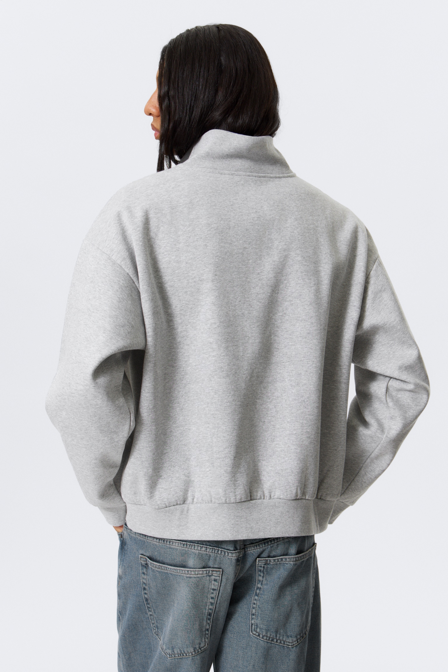 Loose Half Zip Sweatshirt - Grey/Dark Navy Blue/Black/Dark Red - 4