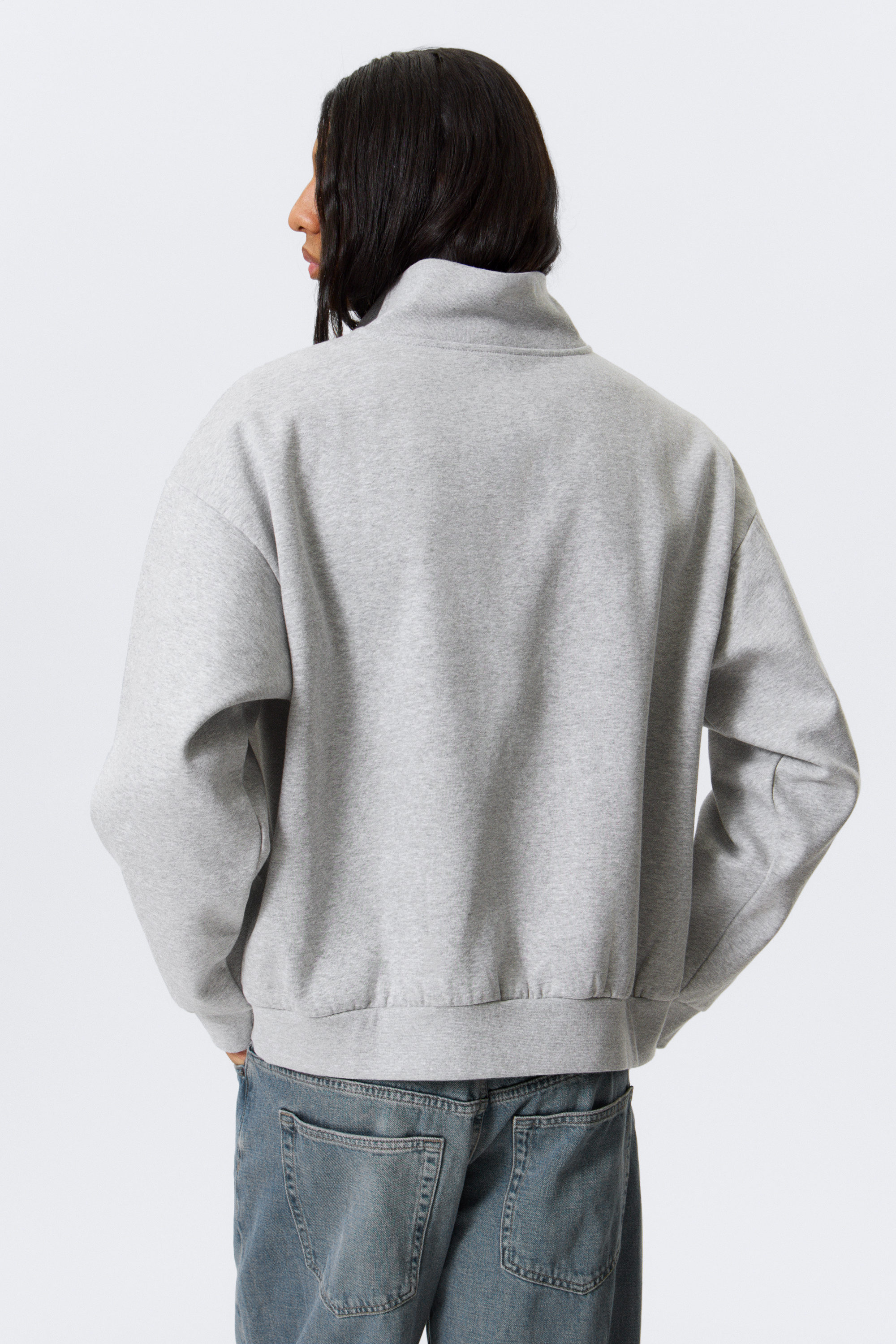 Grey - Loose Half Zip Sweatshirt - 2