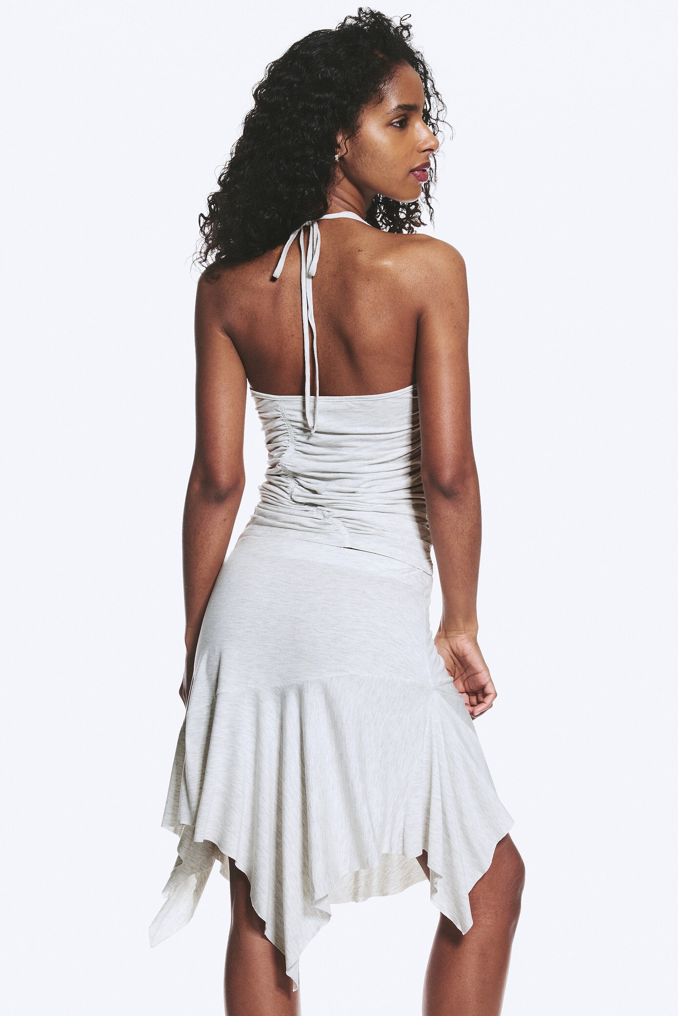 Grey Melange - Ruched Halter Jersey Top - 3