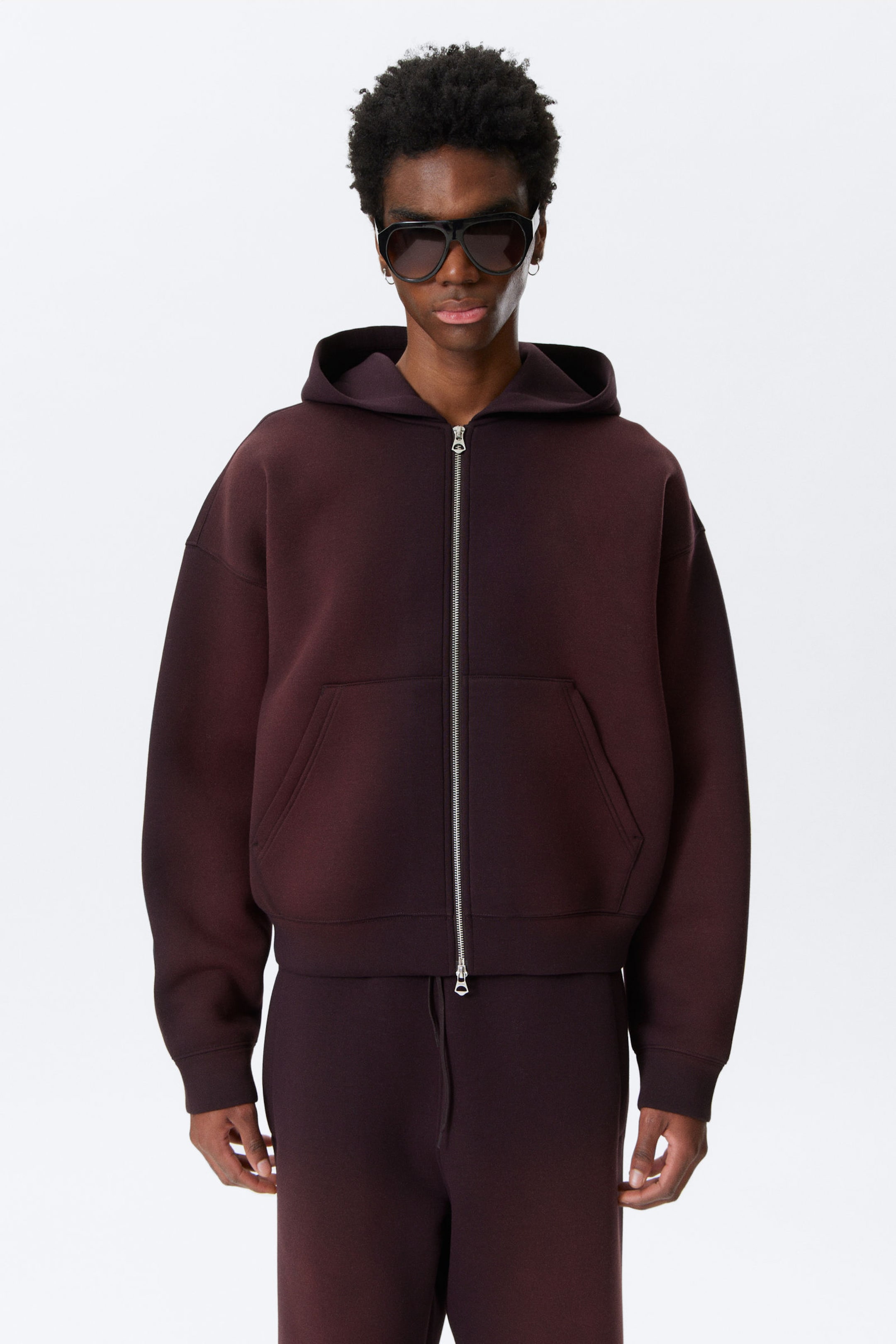 Washed Dark Plum - Simon Washed Scuba Zip Hoodie - 1