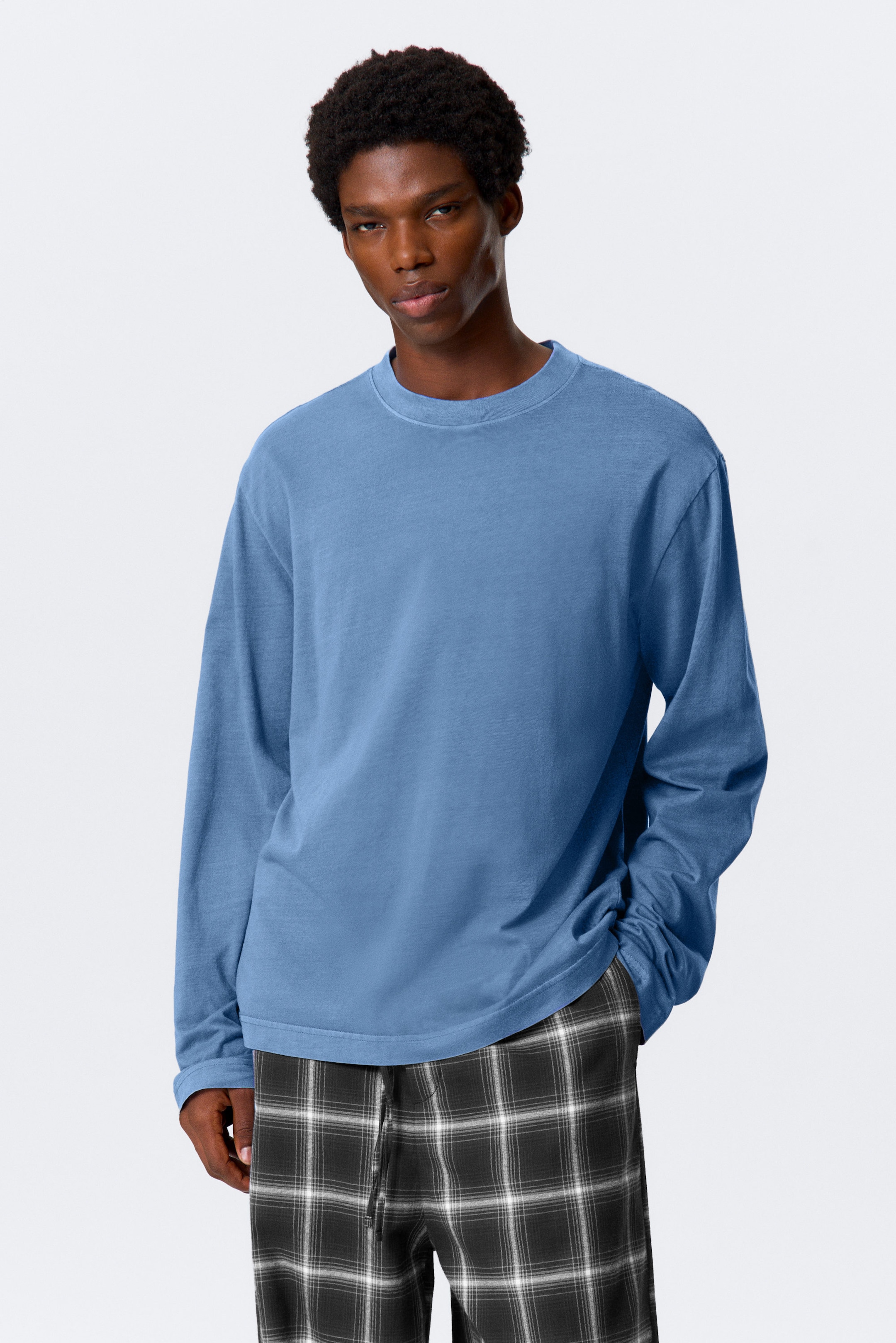 Blue - Relaxed Long-Sleeved Pyjama T-shirt - 1