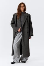 Dark Grey Melange - Logan Hairy Double-Breasted Wool-Blend Coat - 3