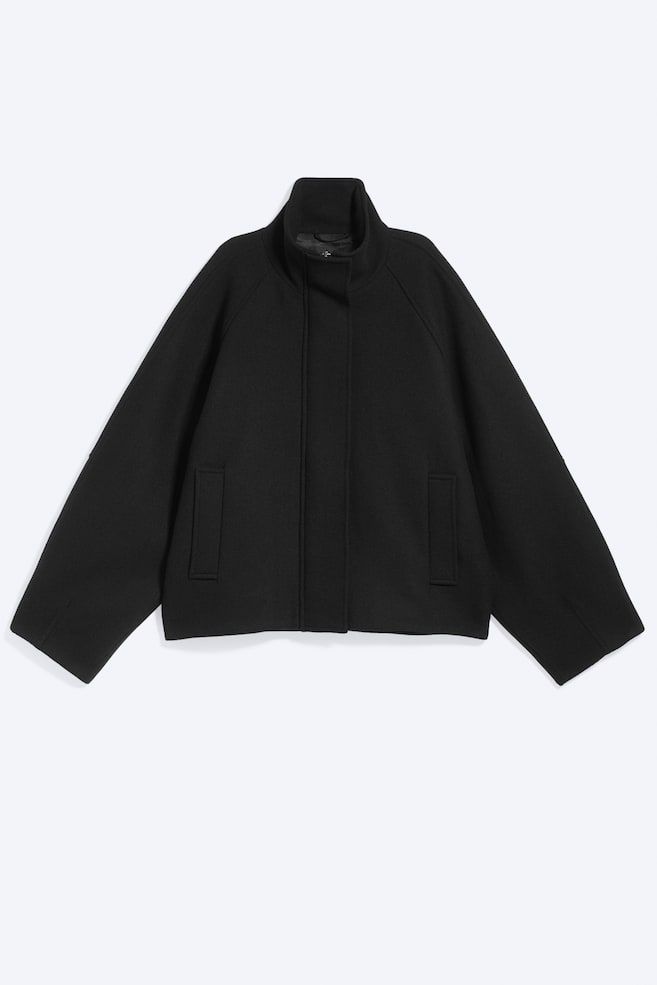 Wool-Blend Funnel-Neck Jacket - Black/Dark Mole - 1