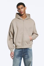 Light Beige - Loose Fit Zip Hoodie - 2