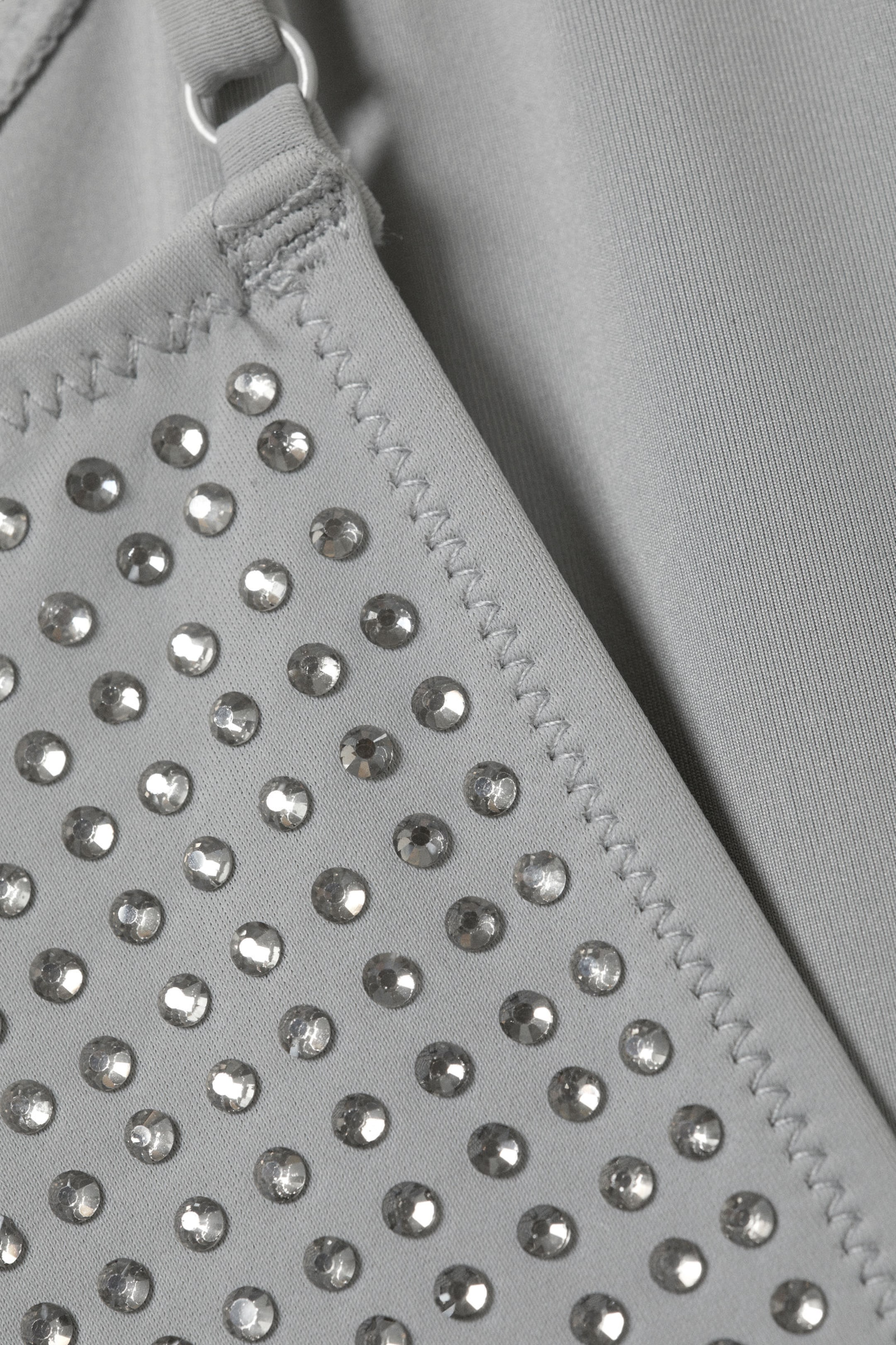 Grey - Rhinestones - Rhinestone Scoop-Neck Swimsuit - 6