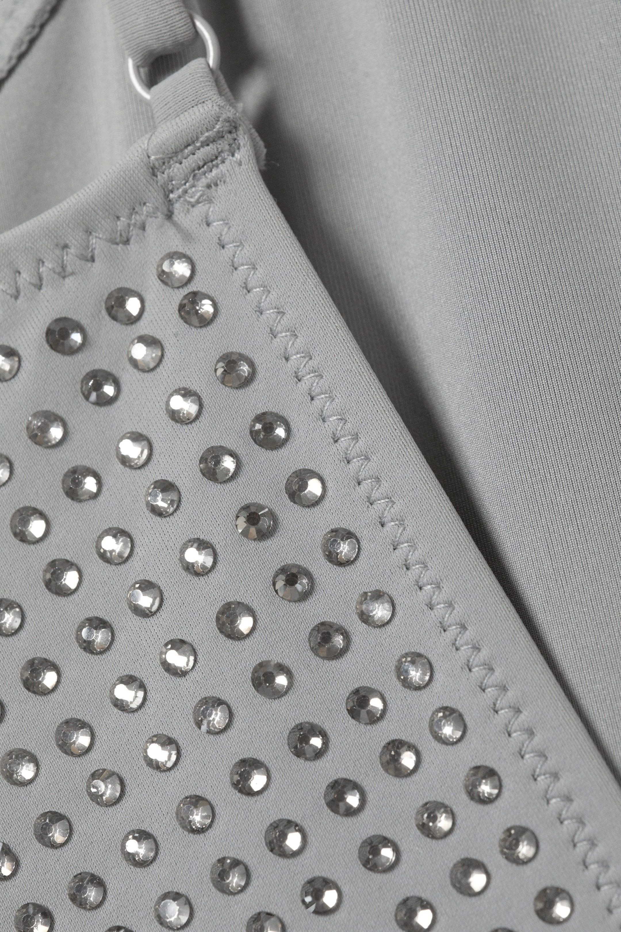 Grey - Rhinestones - Rhinestone Scoop-Neck Swimsuit - 2