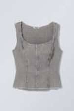 Washed Grey - Washed Square Neck Twill Top - 4