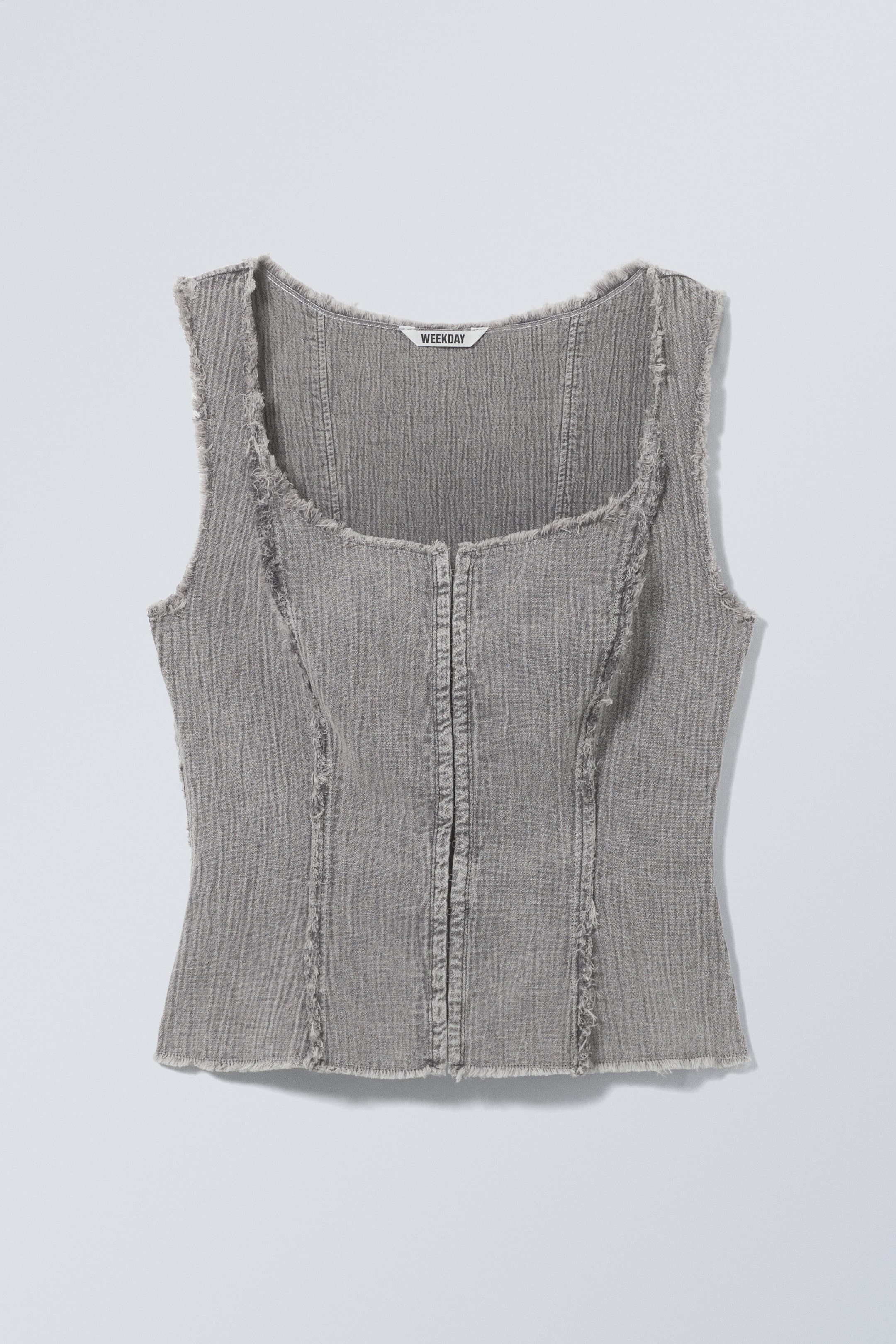 Verwaschenes Grau - Verwaschenes Twill-Oberteil mit eckigem Ausschnitt - 1