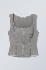Verwaschenes Grau - Verwaschenes Twill-Oberteil mit eckigem Ausschnitt - 0