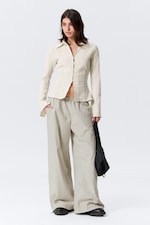 Light Beige - Slim Fit Textured Blouse - 1