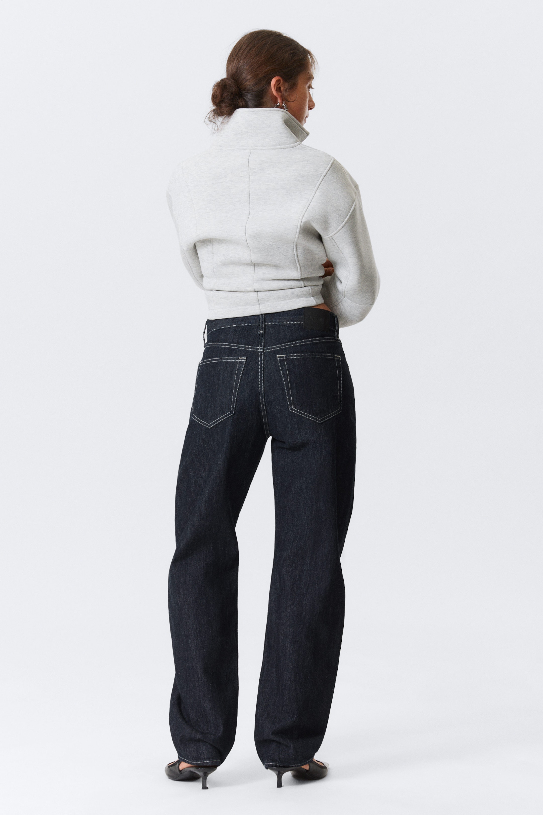 Blue Rinse - Dark Blue - Nebula Mid Rise Loose Barrel Leg Unisex Jeans - 5