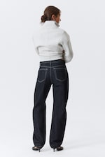 Blue Rinse - Dark Blue - Nebula Mid Rise Loose Barrel Leg Unisex Jeans - 5