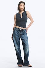 Blue & Black Stripe - Slim V-neck Sleeveless Top - 2