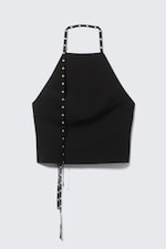Schwarz - Neckholder-Top mit Ösendetails - 4