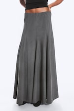 Dark Grey Melange - Mid Rise Panelled Maxi Skirt - 1