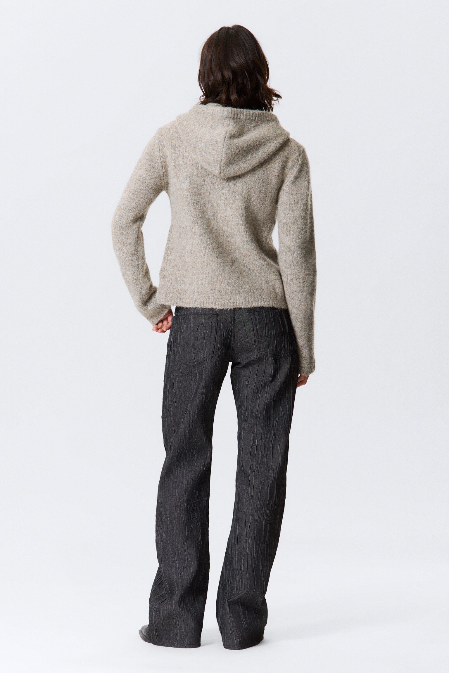 Knitted Wool-Blend Zip Hoodie - Dark Mole Melange - 5