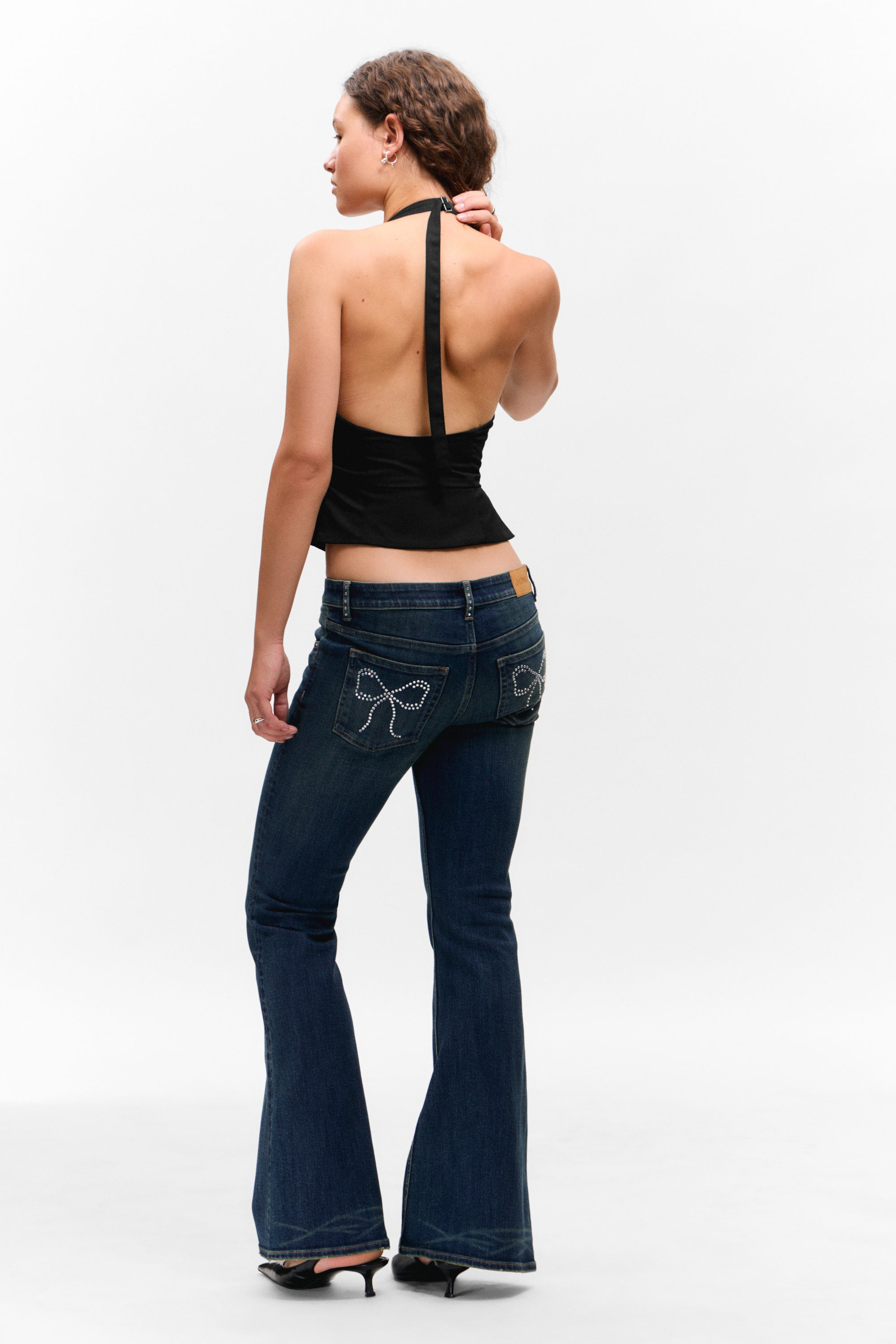 Schwarz - Strukturierte Neckholder-Weste mit Reißverschluss - 2