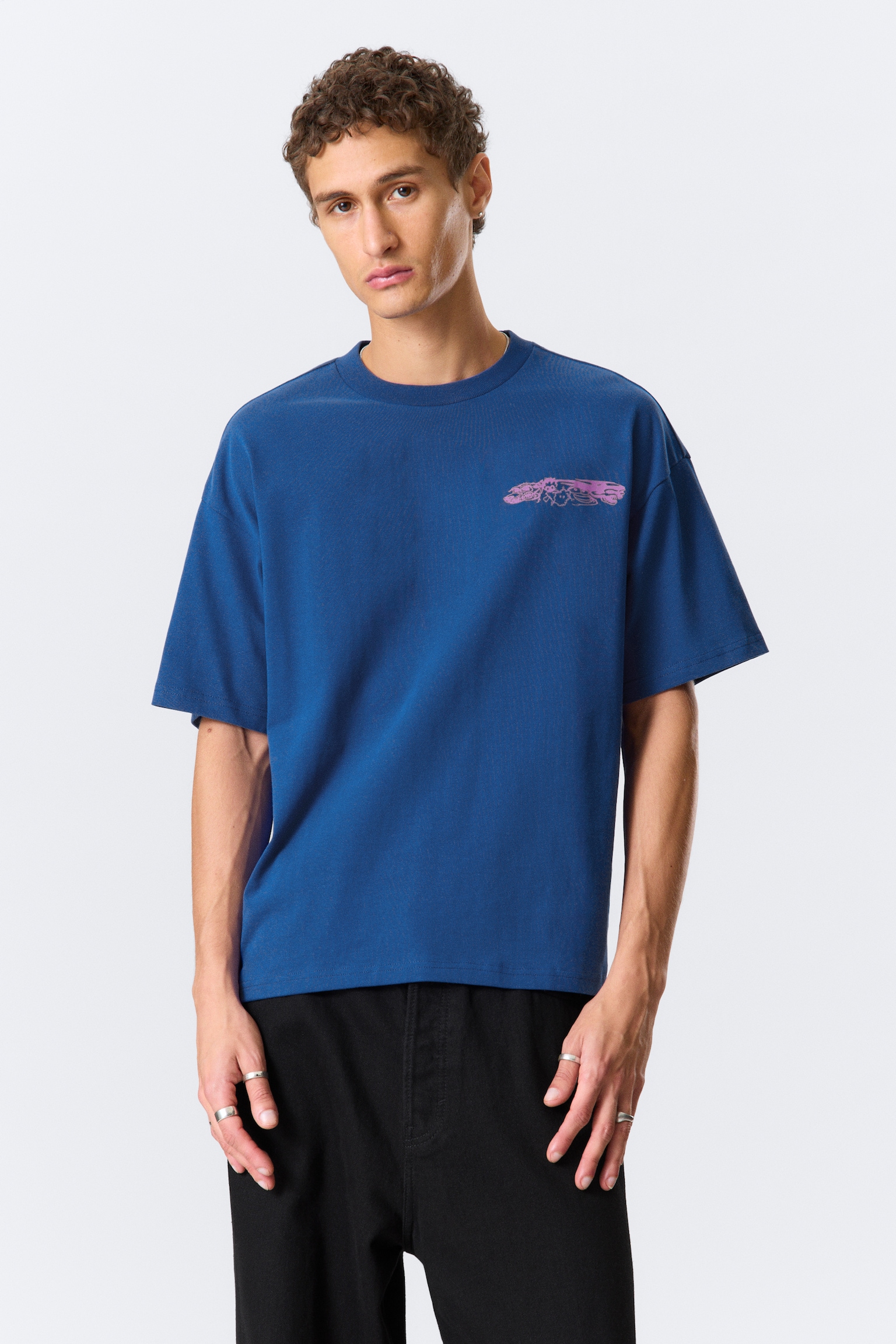 Great Boxy Printed Graphic Tee - Bright Blue - Four Man Gang/Dark Red/Black - Restart/White - Smilish/White - Tiger Wolf/Washed Black - Mizzion/Black - Biker Skull/Black - Butterskull/White - Frog Man