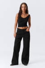 Black Rinse - Black - Area Mid Rise Loose Wide Leg Jeans - 0