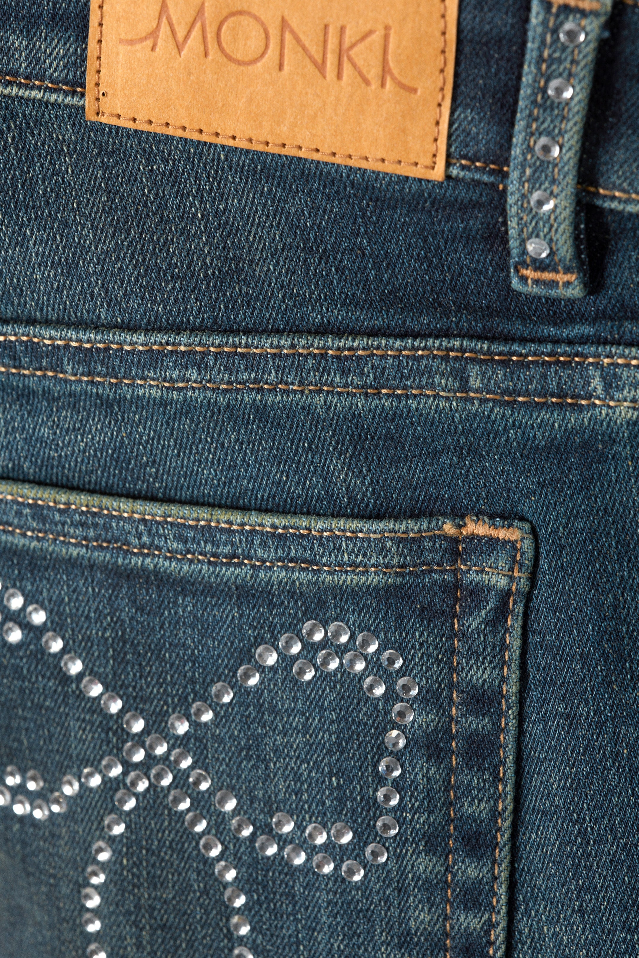 Embellished Blue - Dark Blue - Katsumi Embellished Low Rise Slim Flared Leg Jeans - 2