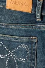 Embellished Blue - Dark Blue - Katsumi Embellished Low Rise Slim Flared Leg Jeans - 1