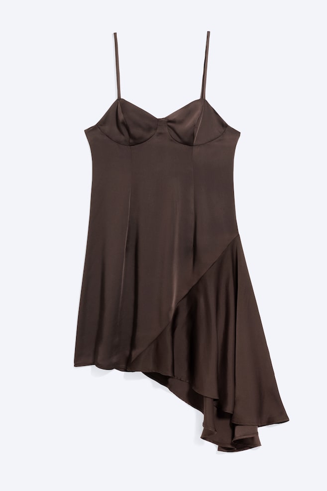 Robe asymétrique en satin - Marron foncé - 1