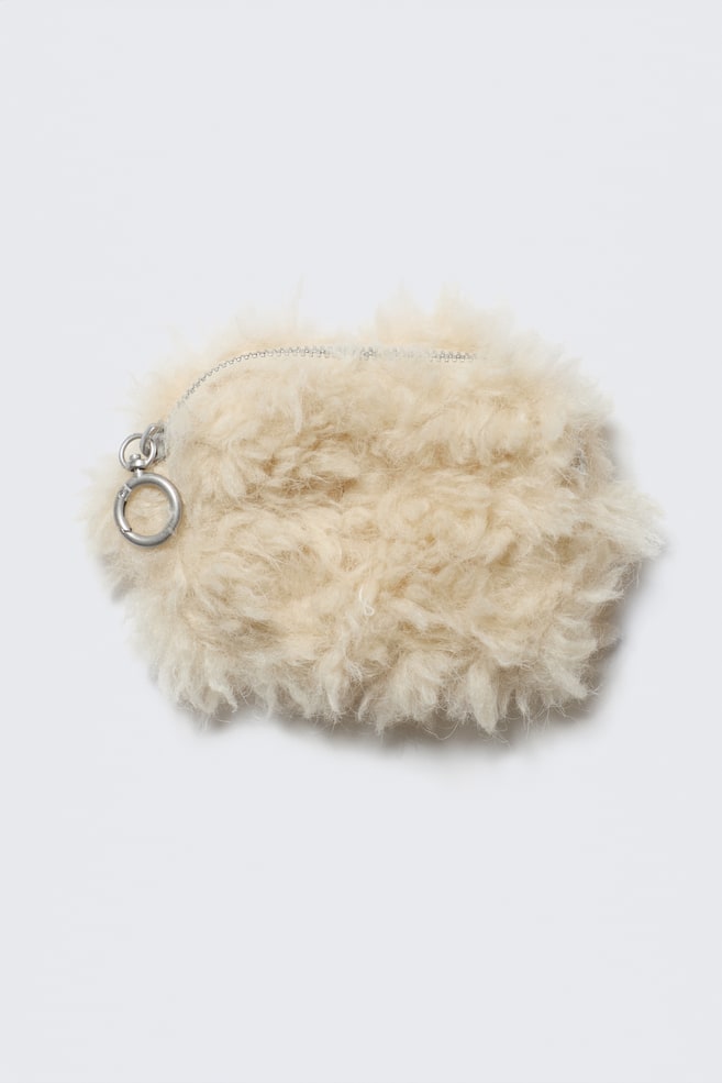 Faux Fur Mini Zip Purse - Beige - 1