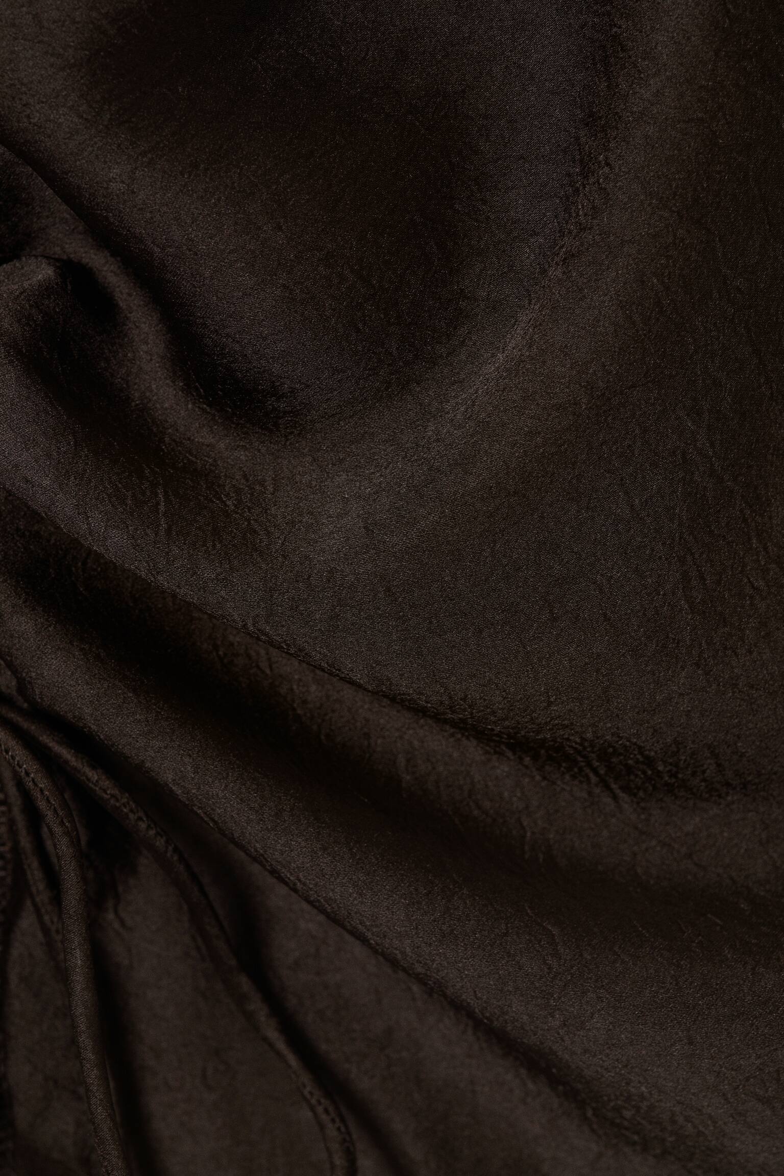 Marszczony top z dekoltem w łódeczkę - Ciemnobrązowy/Czarny - 2