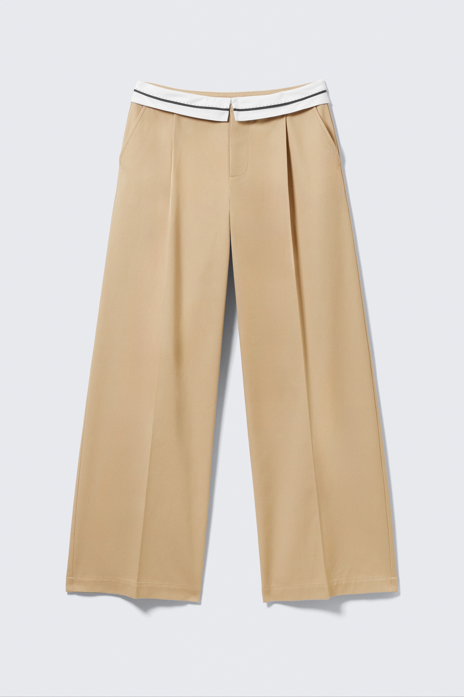 Low-Waist-Twillhose mit umgeschlagenem Bund - Beige/Grau - 2
