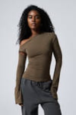 Dark Mole - Asymmetric Draped Long-Sleeved Top - 0