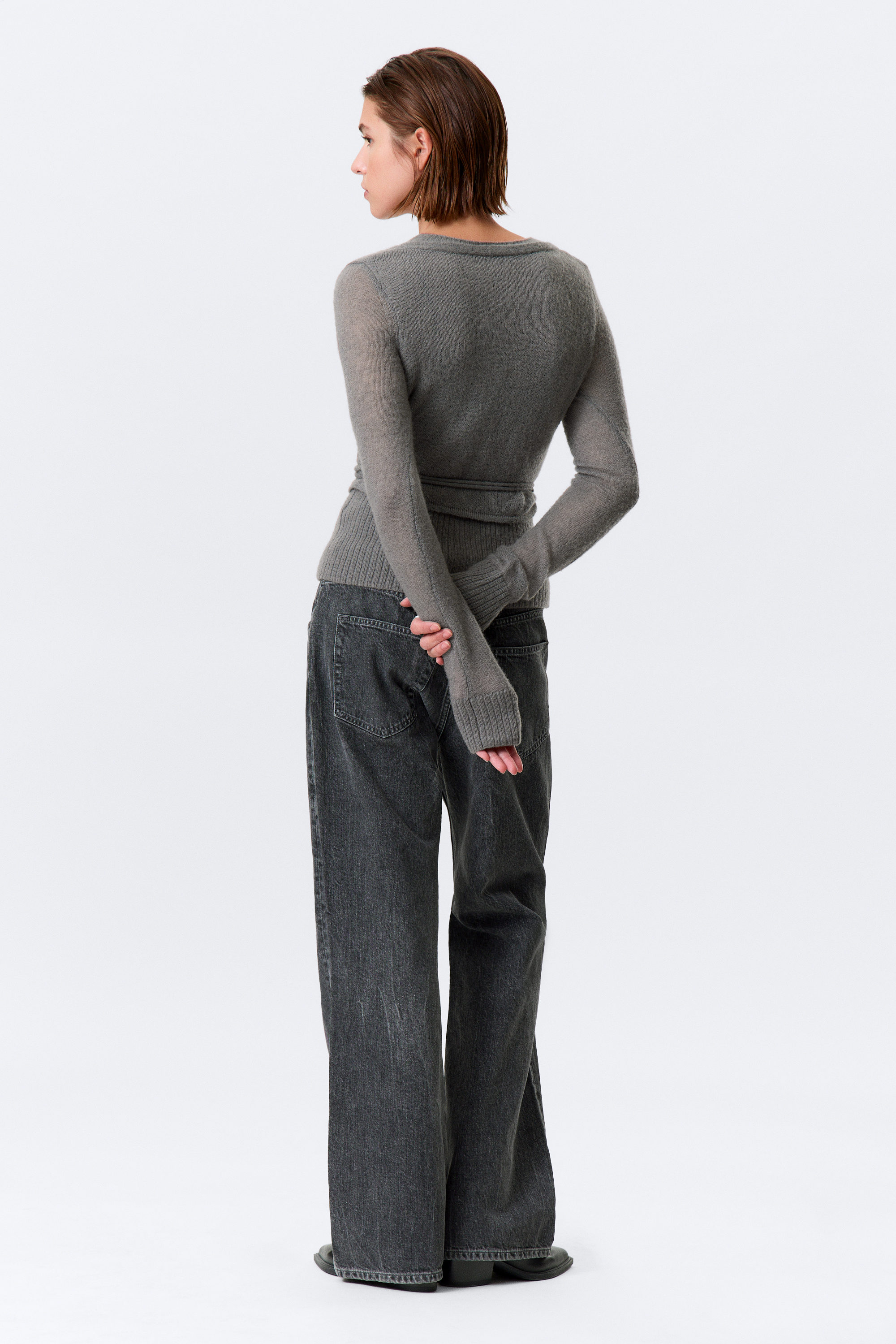 Grau - Cardigan aus Wollmix mit Knöpfen und Wickeleffekt - 3