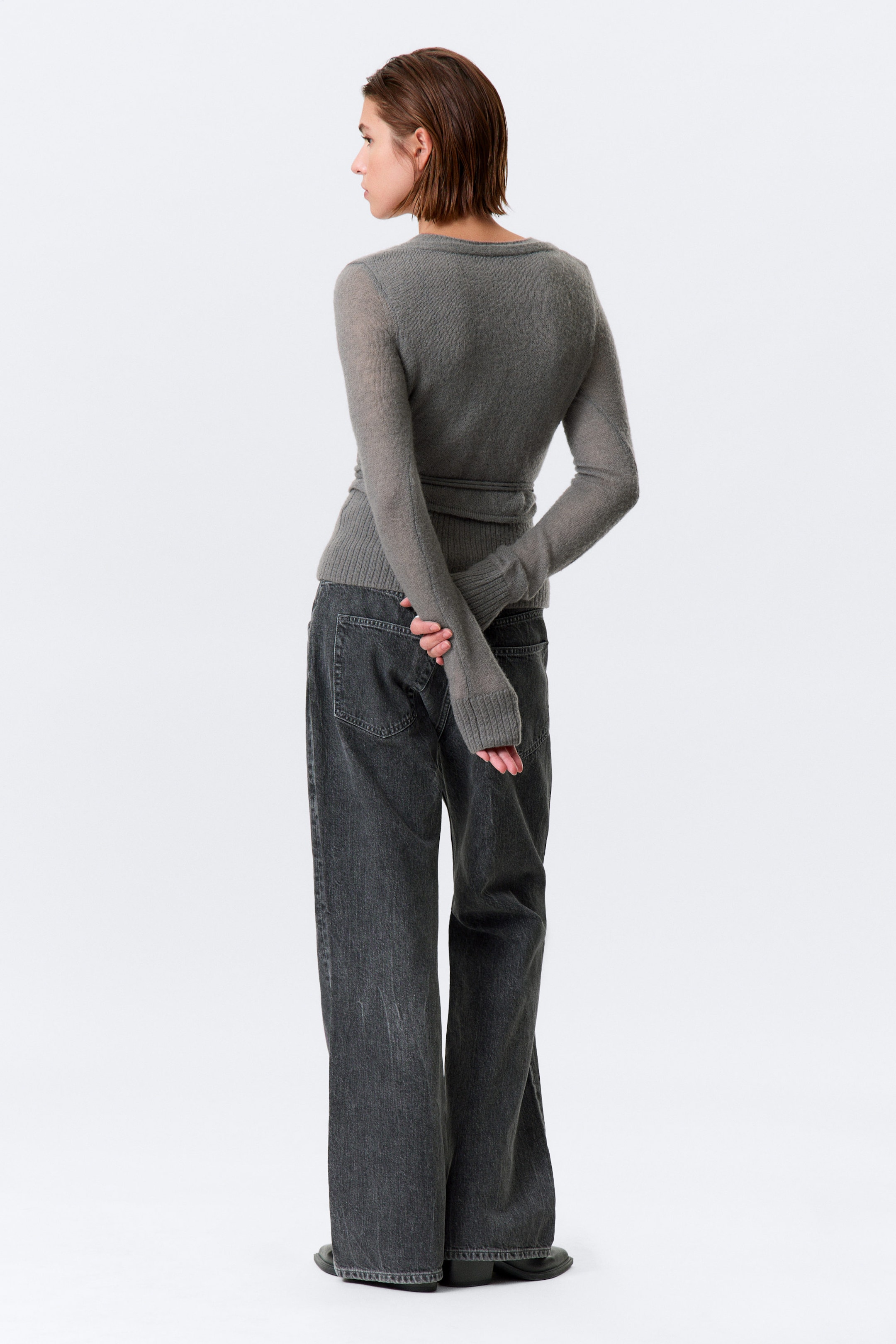 Grey - Buttoned Wrap-Effect Wool-Blend Cardigan - 3