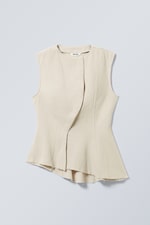 Ecru - Ärmlös asymmetrisk peplum topp - 0