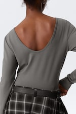 Grey - Deep Back Long-Sleeved Top - 4