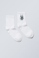 White - Sport Printed Short Socks - 0