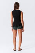 Svart - Ärmlös asymmetrisk peplum topp - 3