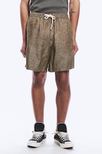 Dark Brown Melange - Relaxed Linen Drawstring Shorts - 1