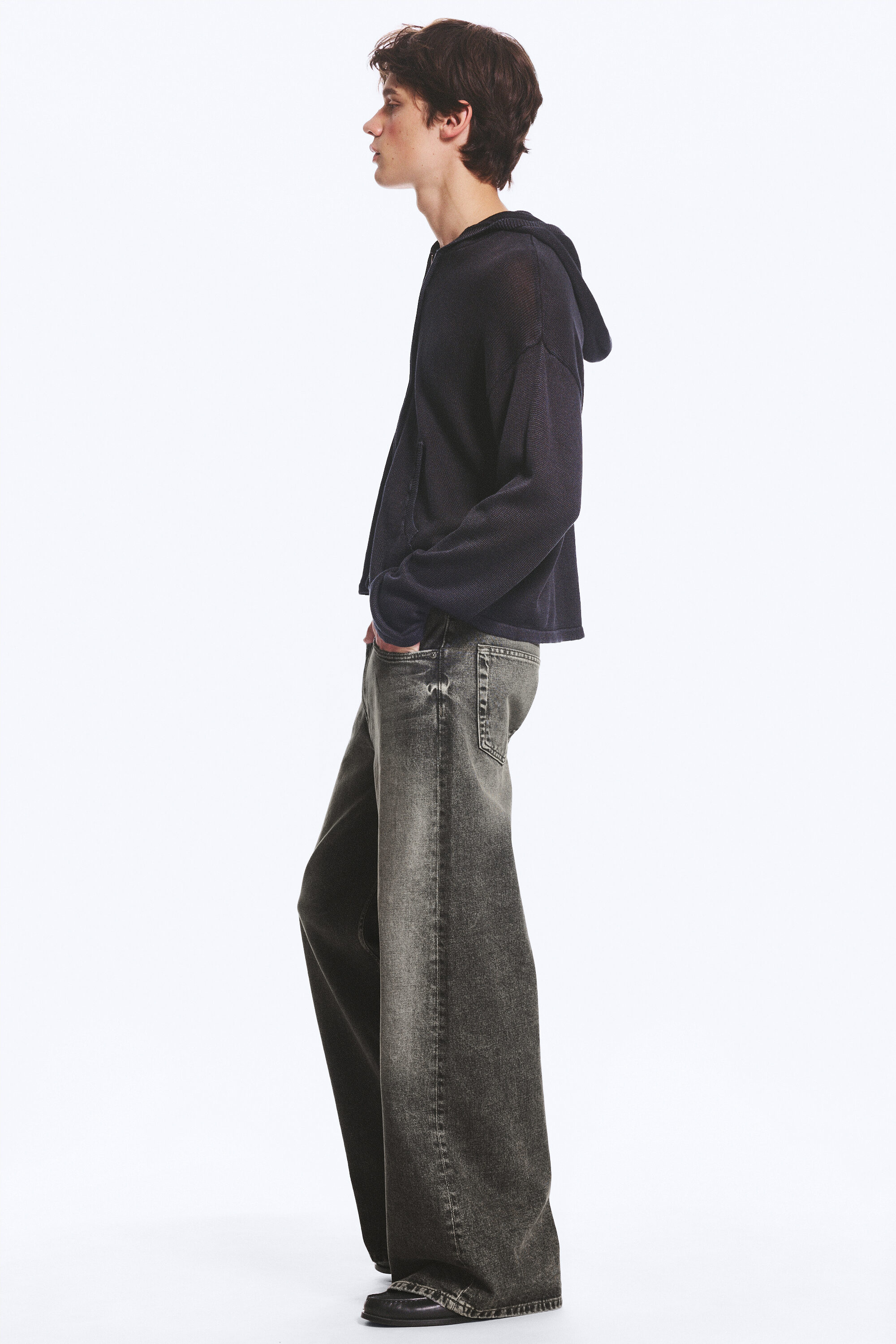solar regular waist loose wide unisex jeans - Redondo Black